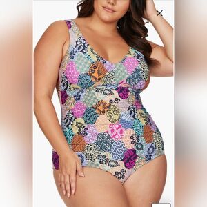 Artesands Salmagundi Magritte Paisly Print One-Piece Swimsuit NWT Size 14